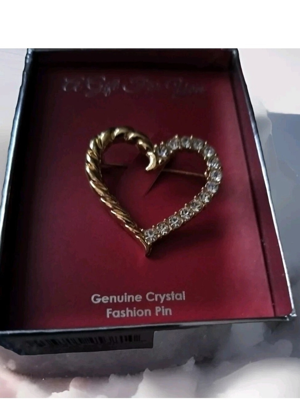 Gold Crystal Heart Fashion Pin Brooch - Genuine Crystal